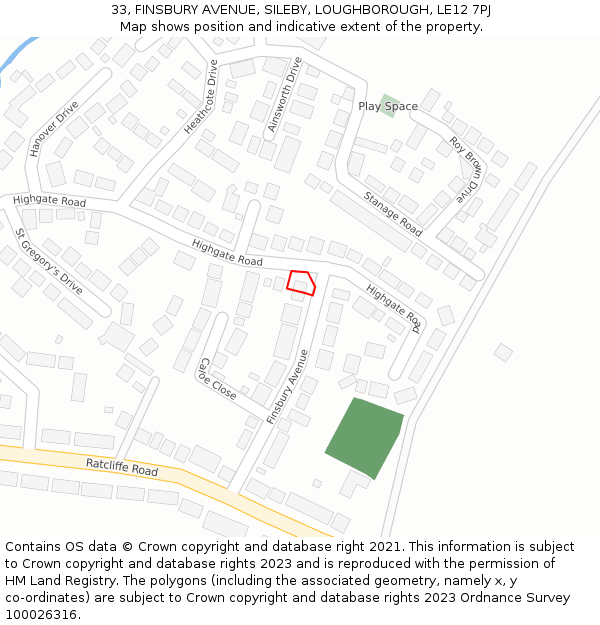 33, FINSBURY AVENUE, SILEBY, LOUGHBOROUGH, LE12 7PJ: Location map and indicative extent of plot