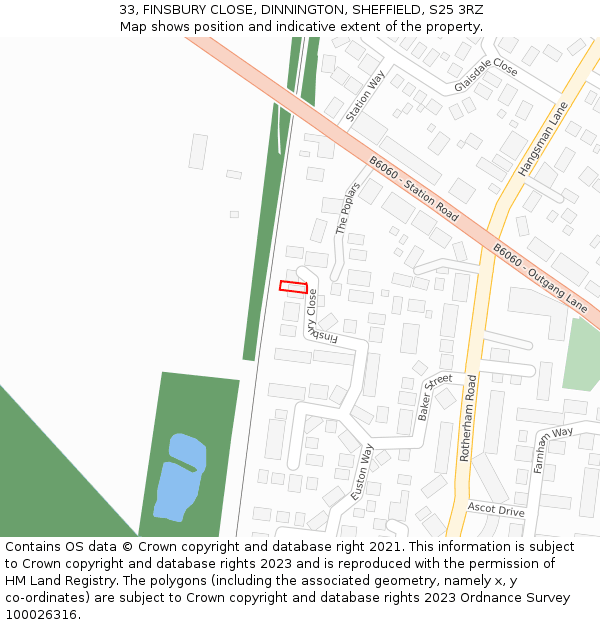 33, FINSBURY CLOSE, DINNINGTON, SHEFFIELD, S25 3RZ: Location map and indicative extent of plot