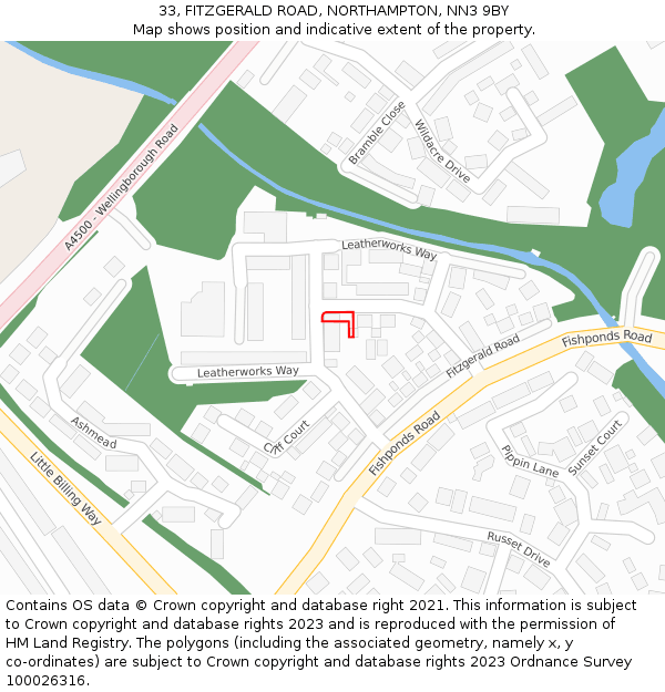 33, FITZGERALD ROAD, NORTHAMPTON, NN3 9BY: Location map and indicative extent of plot