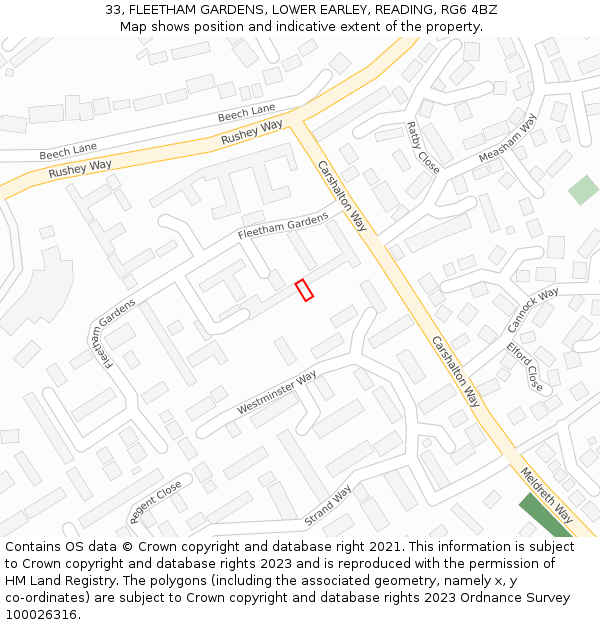 33, FLEETHAM GARDENS, LOWER EARLEY, READING, RG6 4BZ: Location map and indicative extent of plot