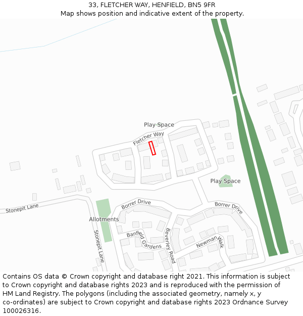 33, FLETCHER WAY, HENFIELD, BN5 9FR: Location map and indicative extent of plot