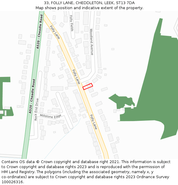 33, FOLLY LANE, CHEDDLETON, LEEK, ST13 7DA: Location map and indicative extent of plot