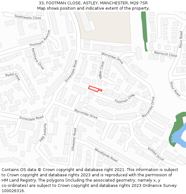 33, FOOTMAN CLOSE, ASTLEY, MANCHESTER, M29 7SR: Location map and indicative extent of plot