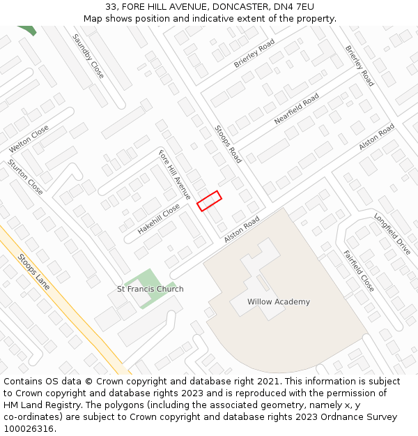 33, FORE HILL AVENUE, DONCASTER, DN4 7EU: Location map and indicative extent of plot