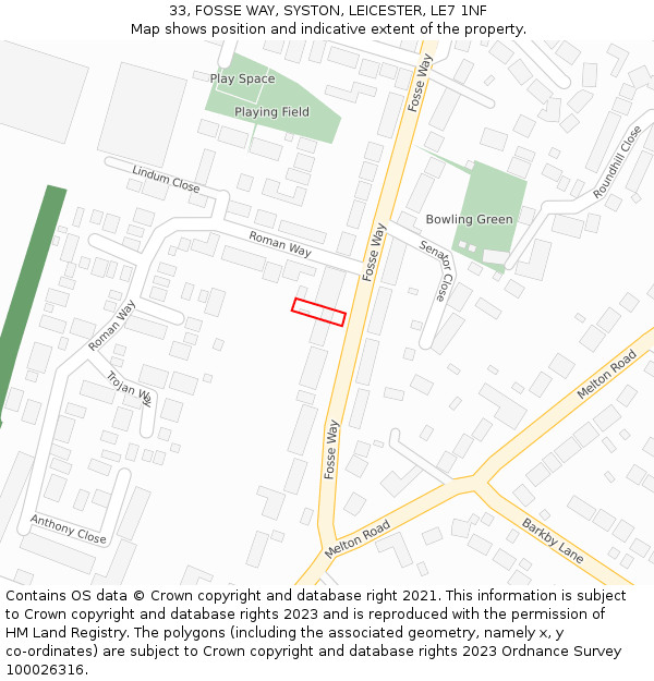 33, FOSSE WAY, SYSTON, LEICESTER, LE7 1NF: Location map and indicative extent of plot