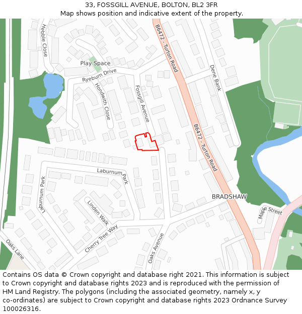 33, FOSSGILL AVENUE, BOLTON, BL2 3FR: Location map and indicative extent of plot