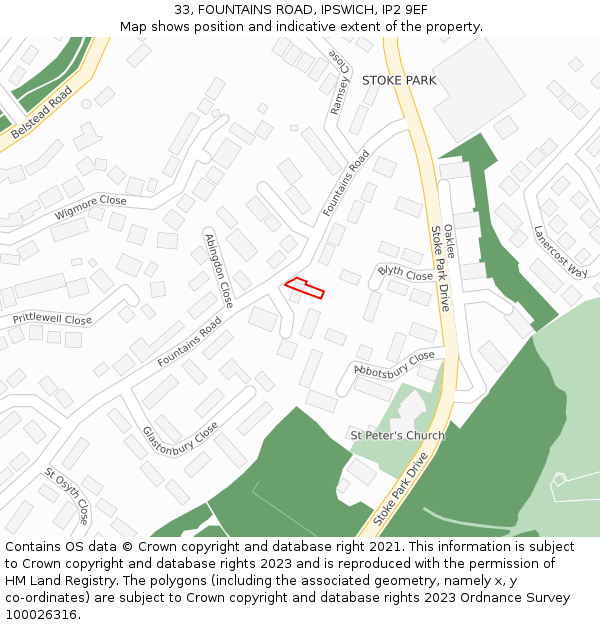 33, FOUNTAINS ROAD, IPSWICH, IP2 9EF: Location map and indicative extent of plot