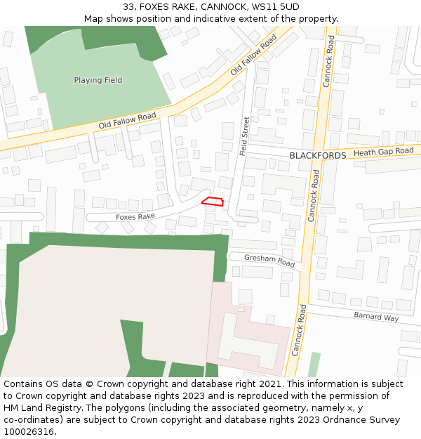33, FOXES RAKE, CANNOCK, WS11 5UD: Location map and indicative extent of plot