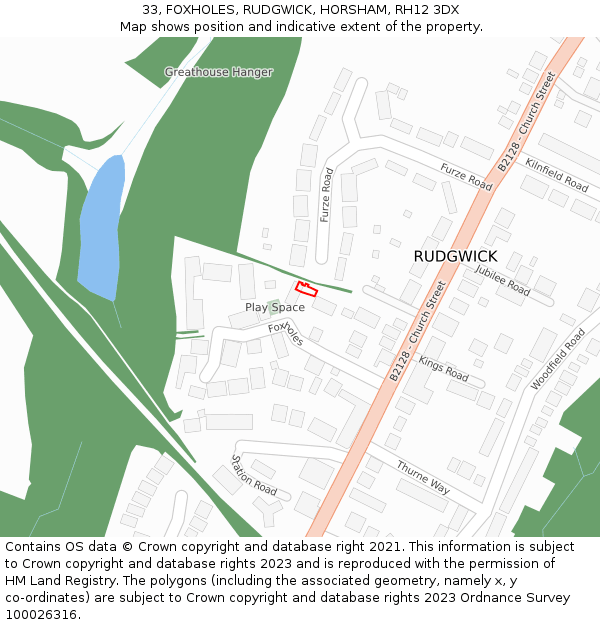 33, FOXHOLES, RUDGWICK, HORSHAM, RH12 3DX: Location map and indicative extent of plot