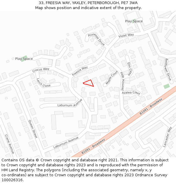 33, FREESIA WAY, YAXLEY, PETERBOROUGH, PE7 3WA: Location map and indicative extent of plot