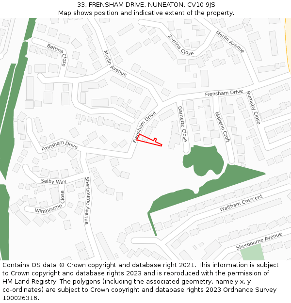 33, FRENSHAM DRIVE, NUNEATON, CV10 9JS: Location map and indicative extent of plot