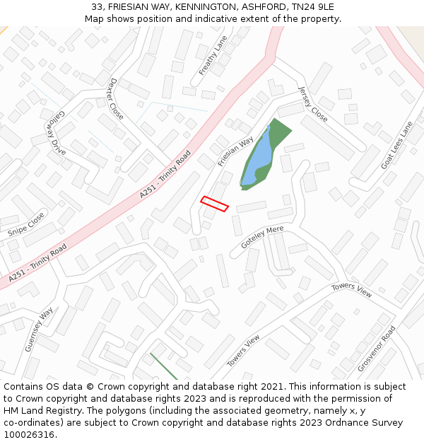 33, FRIESIAN WAY, KENNINGTON, ASHFORD, TN24 9LE: Location map and indicative extent of plot