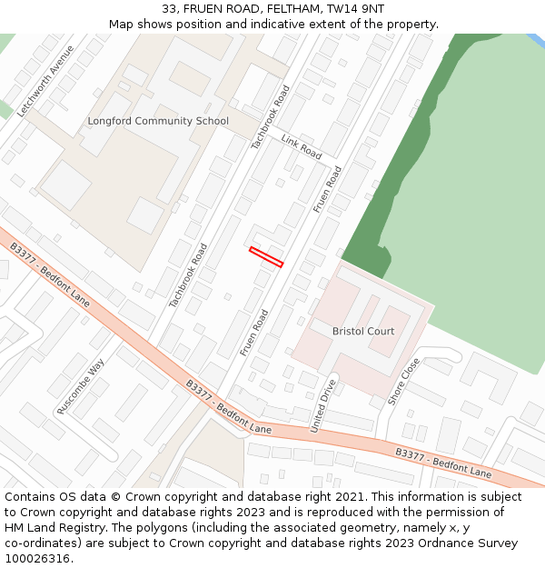 33, FRUEN ROAD, FELTHAM, TW14 9NT: Location map and indicative extent of plot