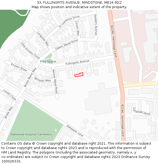 33, FULLINGPITS AVENUE, MAIDSTONE, ME16 9DZ: Location map and indicative extent of plot