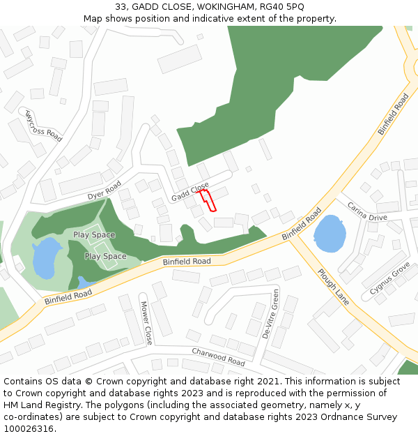 33, GADD CLOSE, WOKINGHAM, RG40 5PQ: Location map and indicative extent of plot