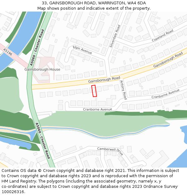 33, GAINSBOROUGH ROAD, WARRINGTON, WA4 6DA: Location map and indicative extent of plot