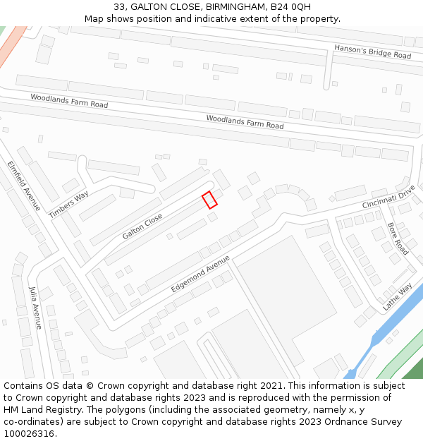 33, GALTON CLOSE, BIRMINGHAM, B24 0QH: Location map and indicative extent of plot