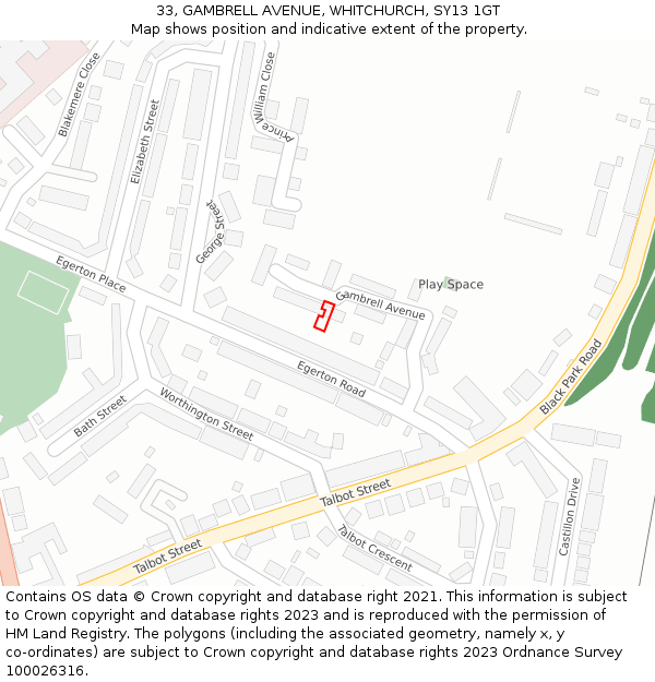 33, GAMBRELL AVENUE, WHITCHURCH, SY13 1GT: Location map and indicative extent of plot