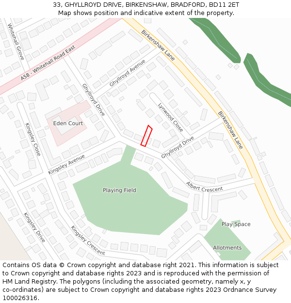 33, GHYLLROYD DRIVE, BIRKENSHAW, BRADFORD, BD11 2ET: Location map and indicative extent of plot