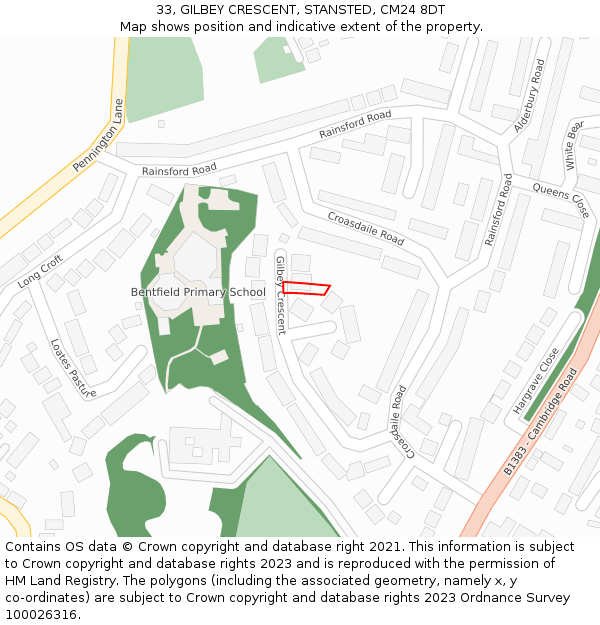 33, GILBEY CRESCENT, STANSTED, CM24 8DT: Location map and indicative extent of plot