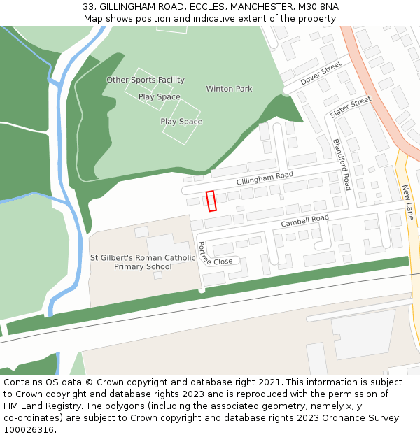 33, GILLINGHAM ROAD, ECCLES, MANCHESTER, M30 8NA: Location map and indicative extent of plot