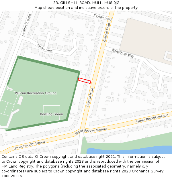 33, GILLSHILL ROAD, HULL, HU8 0JG: Location map and indicative extent of plot