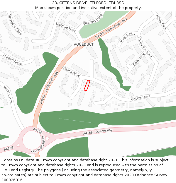 33, GITTENS DRIVE, TELFORD, TF4 3SD: Location map and indicative extent of plot