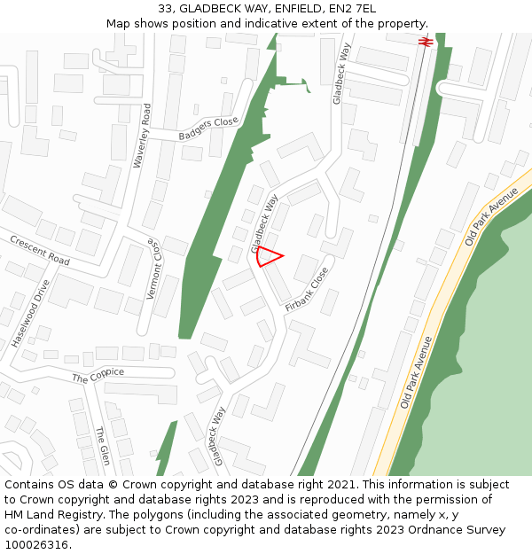 33, GLADBECK WAY, ENFIELD, EN2 7EL: Location map and indicative extent of plot
