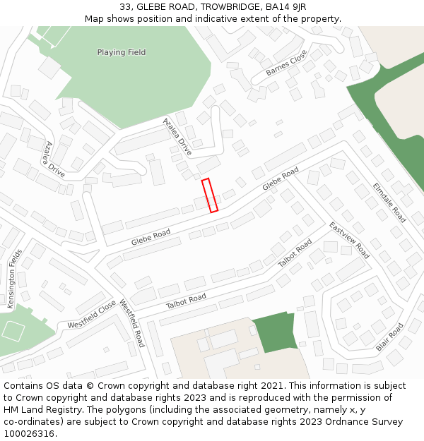 33, GLEBE ROAD, TROWBRIDGE, BA14 9JR: Location map and indicative extent of plot