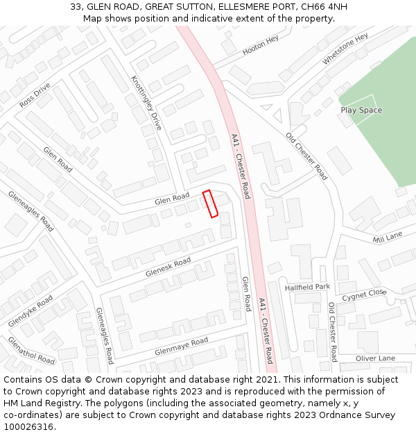 33, GLEN ROAD, GREAT SUTTON, ELLESMERE PORT, CH66 4NH: Location map and indicative extent of plot