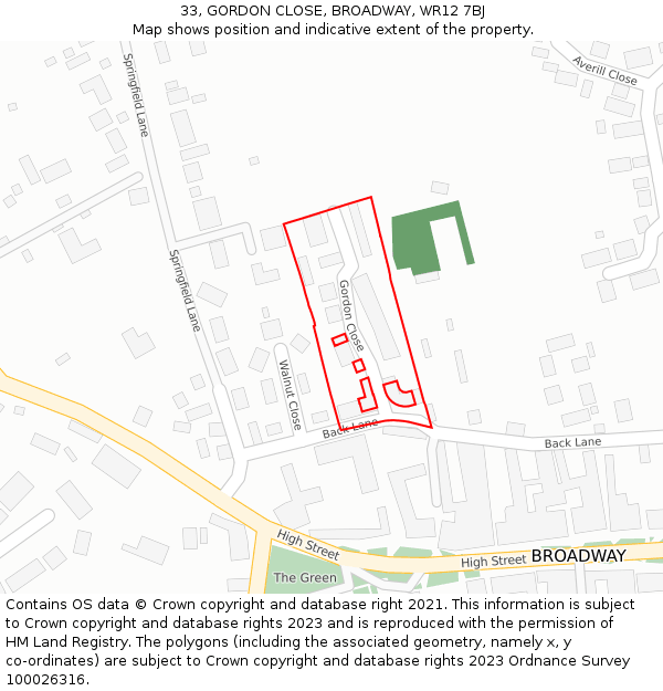 33, GORDON CLOSE, BROADWAY, WR12 7BJ: Location map and indicative extent of plot