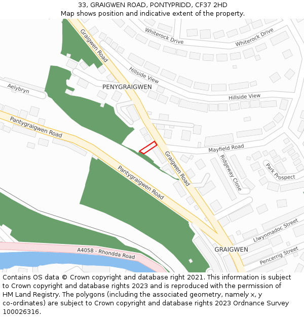 33, GRAIGWEN ROAD, PONTYPRIDD, CF37 2HD: Location map and indicative extent of plot