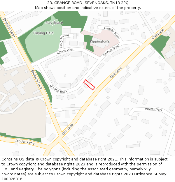 33, GRANGE ROAD, SEVENOAKS, TN13 2PQ: Location map and indicative extent of plot