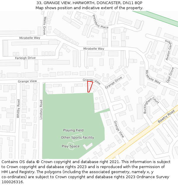 33, GRANGE VIEW, HARWORTH, DONCASTER, DN11 8QP: Location map and indicative extent of plot