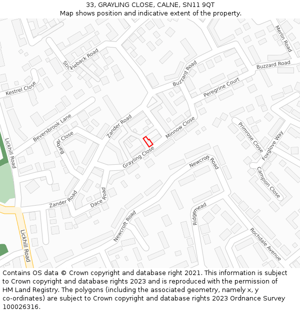 33, GRAYLING CLOSE, CALNE, SN11 9QT: Location map and indicative extent of plot