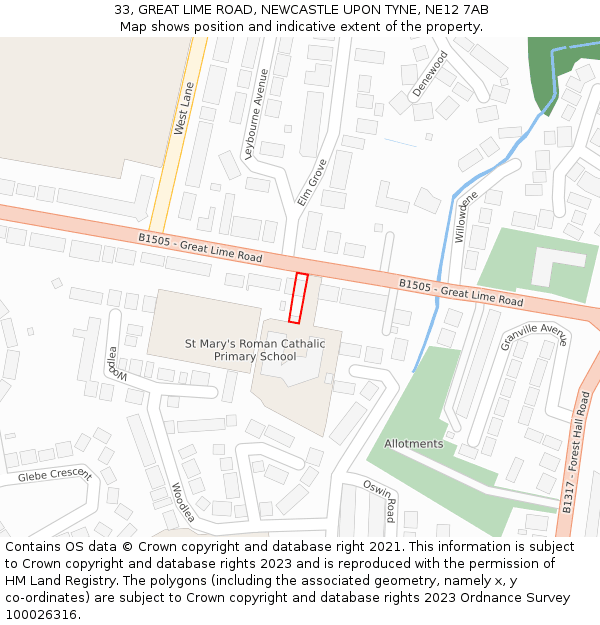 33, GREAT LIME ROAD, NEWCASTLE UPON TYNE, NE12 7AB: Location map and indicative extent of plot