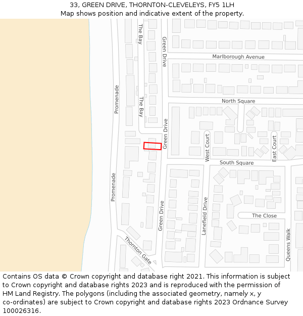 33, GREEN DRIVE, THORNTON-CLEVELEYS, FY5 1LH: Location map and indicative extent of plot