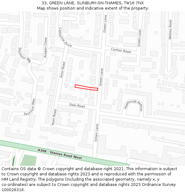 33, GREEN LANE, SUNBURY-ON-THAMES, TW16 7NX: Location map and indicative extent of plot