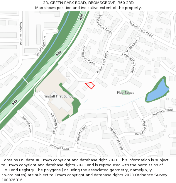 33, GREEN PARK ROAD, BROMSGROVE, B60 2RD: Location map and indicative extent of plot