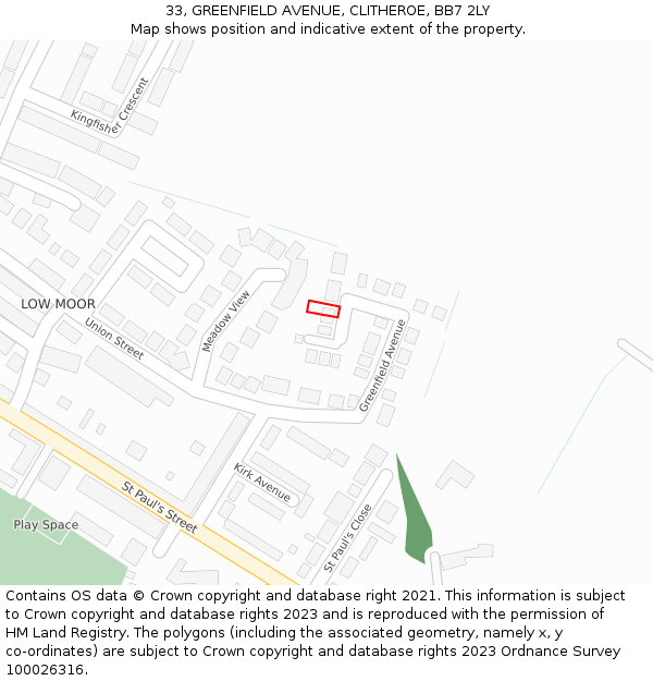 33, GREENFIELD AVENUE, CLITHEROE, BB7 2LY: Location map and indicative extent of plot