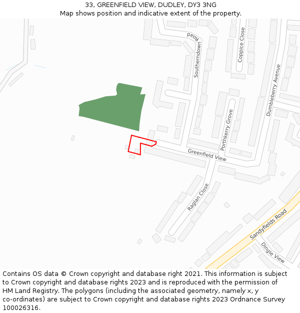 33, GREENFIELD VIEW, DUDLEY, DY3 3NG: Location map and indicative extent of plot