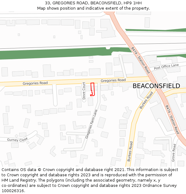 33, GREGORIES ROAD, BEACONSFIELD, HP9 1HH: Location map and indicative extent of plot