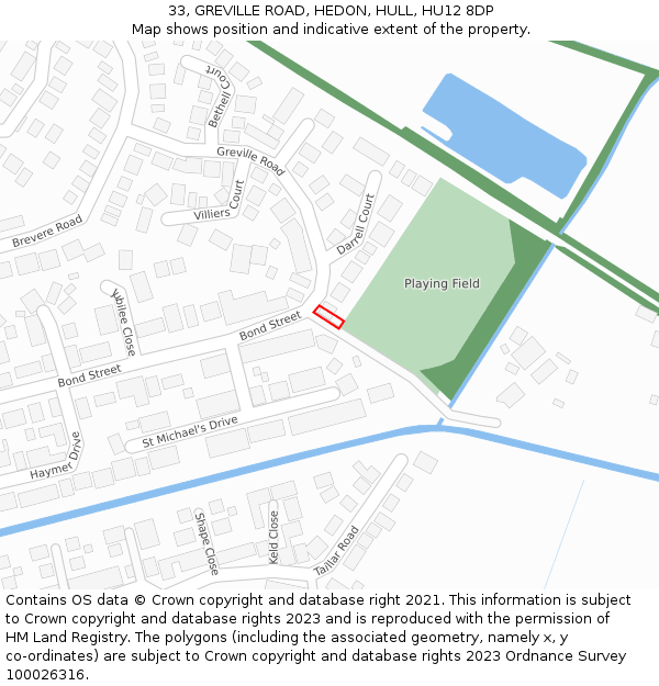 33, GREVILLE ROAD, HEDON, HULL, HU12 8DP: Location map and indicative extent of plot