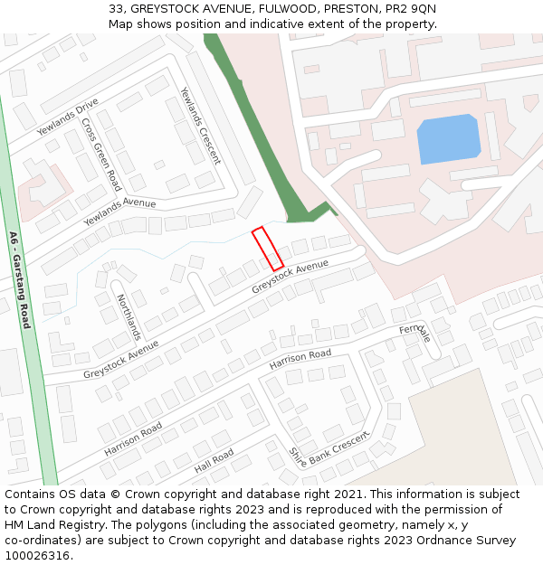 33, GREYSTOCK AVENUE, FULWOOD, PRESTON, PR2 9QN: Location map and indicative extent of plot