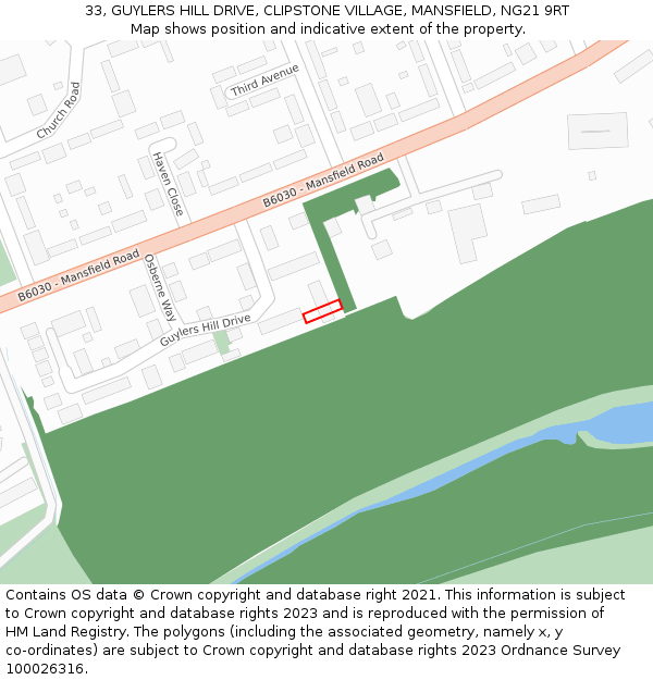 33, GUYLERS HILL DRIVE, CLIPSTONE VILLAGE, MANSFIELD, NG21 9RT: Location map and indicative extent of plot