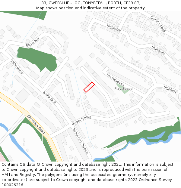 33, GWERN HEULOG, TONYREFAIL, PORTH, CF39 8BJ: Location map and indicative extent of plot