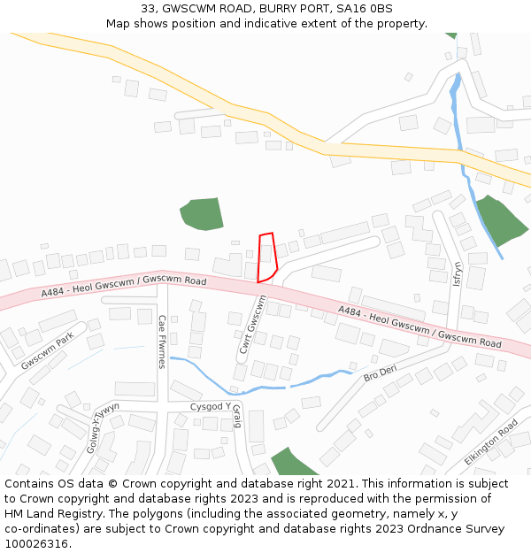 33, GWSCWM ROAD, BURRY PORT, SA16 0BS: Location map and indicative extent of plot