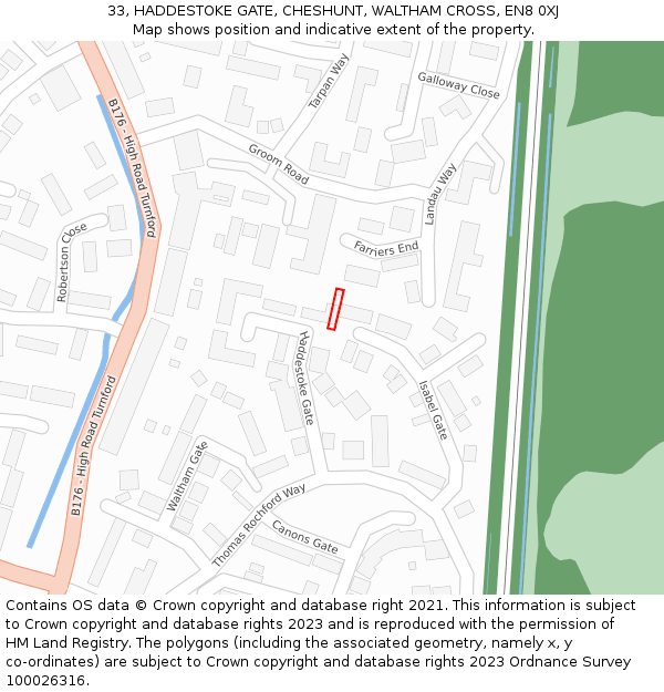 33, HADDESTOKE GATE, CHESHUNT, WALTHAM CROSS, EN8 0XJ: Location map and indicative extent of plot