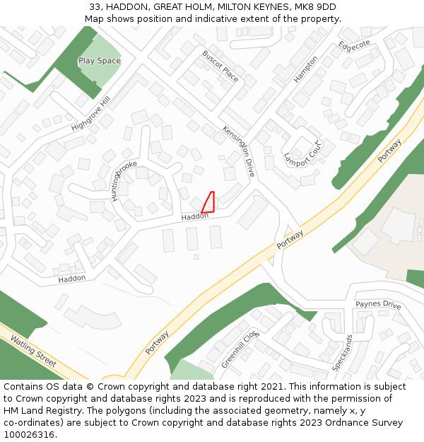 33, HADDON, GREAT HOLM, MILTON KEYNES, MK8 9DD: Location map and indicative extent of plot
