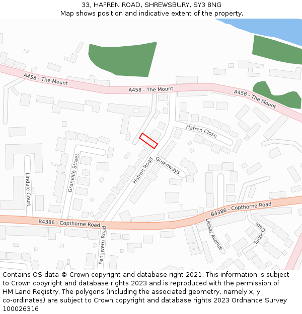 33, HAFREN ROAD, SHREWSBURY, SY3 8NG: Location map and indicative extent of plot